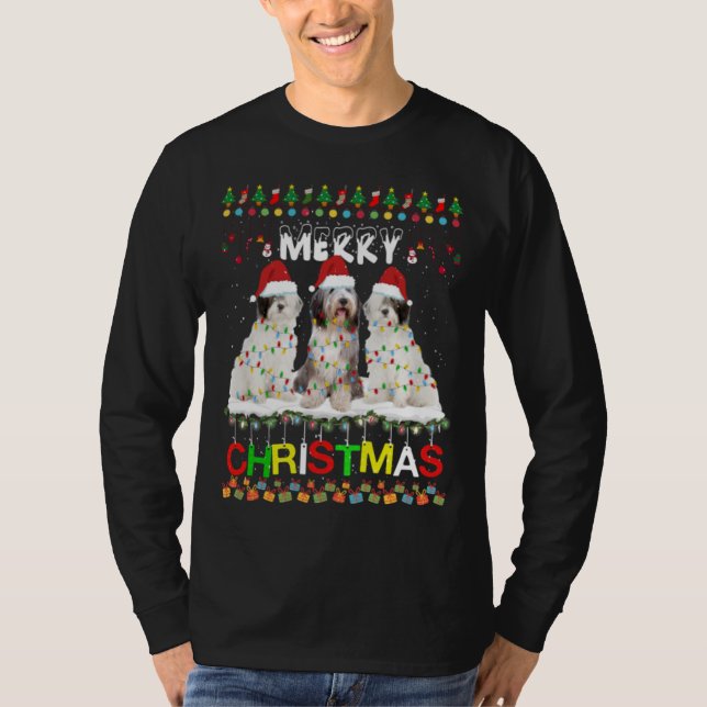 Old English Sheepdog Christmas Tree Light Xmas Dog T-Shirt (Front)