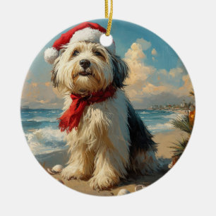 Old English Sheepdog Christmas Vintage Beach Ceramic Ornament