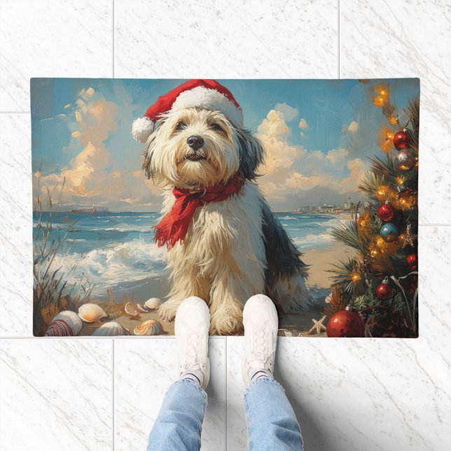Old English Sheepdog Christmas Vintage Beach Doormat (Indoor)