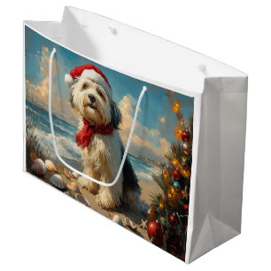 Old English Sheepdog Christmas Vintage Beach Large Gift Bag