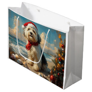 Old English Sheepdog Christmas Vintage Beach Large Gift Bag