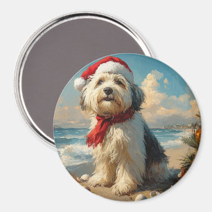 Old English Sheepdog Christmas Vintage Beach Magnet