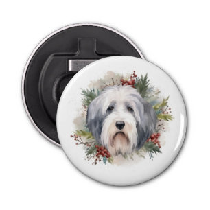 Old English Sheepdog Christmas Wreath Festive Pup Bottle Opener