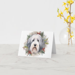 Old English Sheepdog Christmas Wreath Festive Pup Card