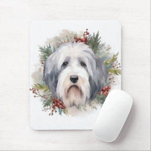 Old English Sheepdog Christmas Wreath Festive Pup Mouse Pad
