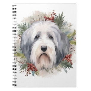 Old English Sheepdog Christmas Wreath Festive Pup Notebook
