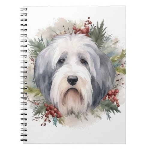 Old English Sheepdog Christmas Wreath Festive Pup  Notebook