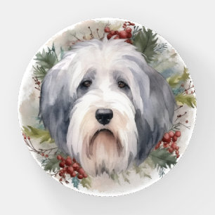 Old English Sheepdog Christmas Wreath Festive Pup Paperweight