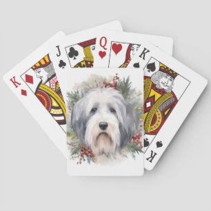 Old English Sheepdog Christmas Wreath Festive Pup Poker Cards