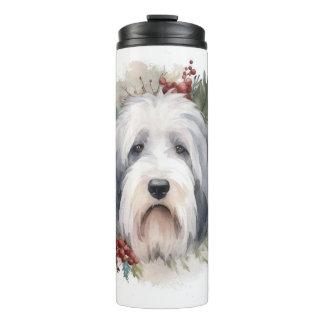 Old English Sheepdog Christmas Wreath Festive Pup Thermal Tumbler