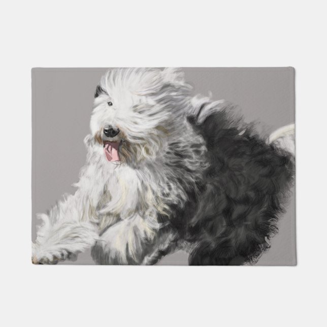 Old English Sheepdog - "Coming Through!" Doormat (Front)