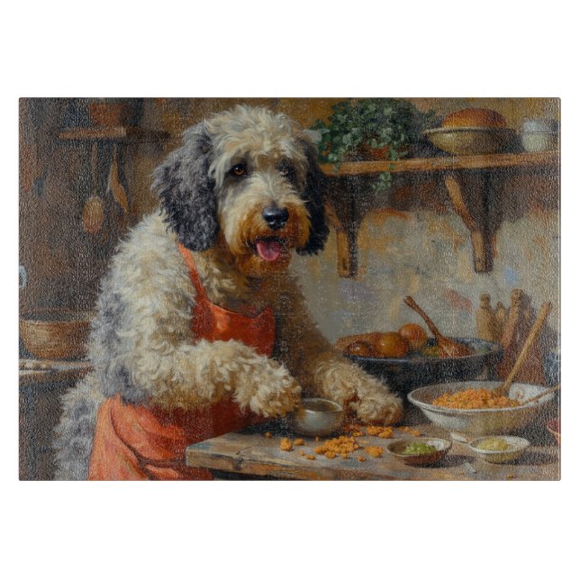 Old English Sheepdog Cooking in Kitchen Cutting Board (Front)