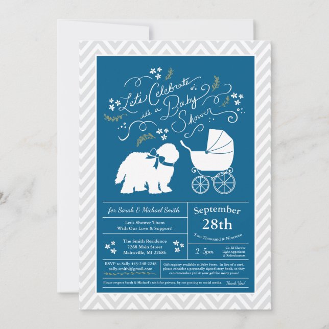 Old English Sheepdog Dog Baby Shower Boy Blue Invitation (Front)