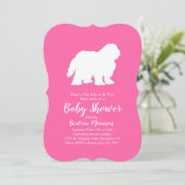 Old English Sheepdog Dog Baby Shower Girl Pink Invitation (Standing Front)