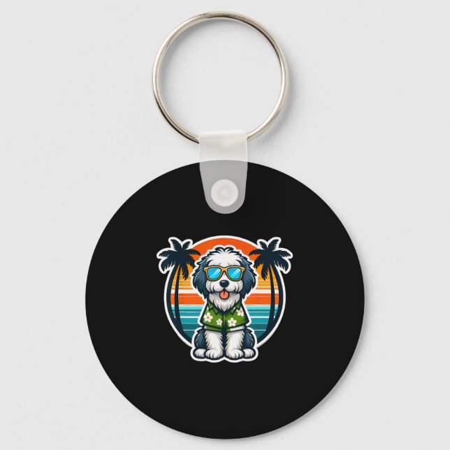 Old English Sheepdog Dog Owner Summer Vibes Vacati Keychain (Front)