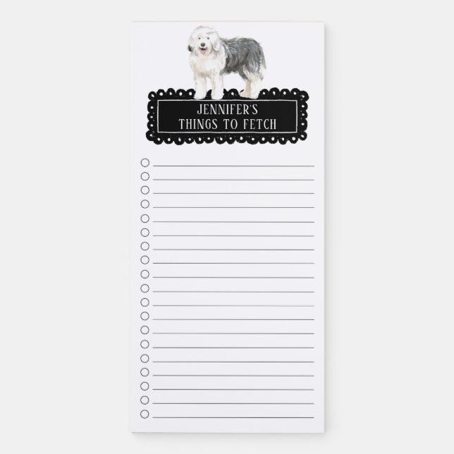 Old English Sheepdog Dog Shopping List Magnetic Notepad (Front)