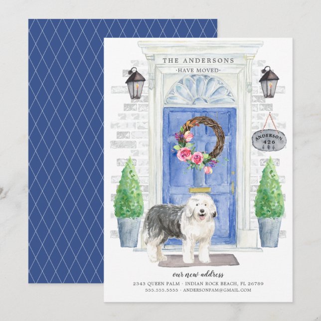 Old English Sheepdog Door Moving Announcement (Front/Back)