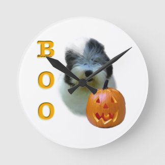 Old English Sheepdog Halloween Boo Round Clock