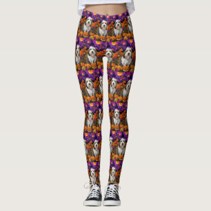 Old English Sheepdog Halloween Witch Pumpkin Leggings
