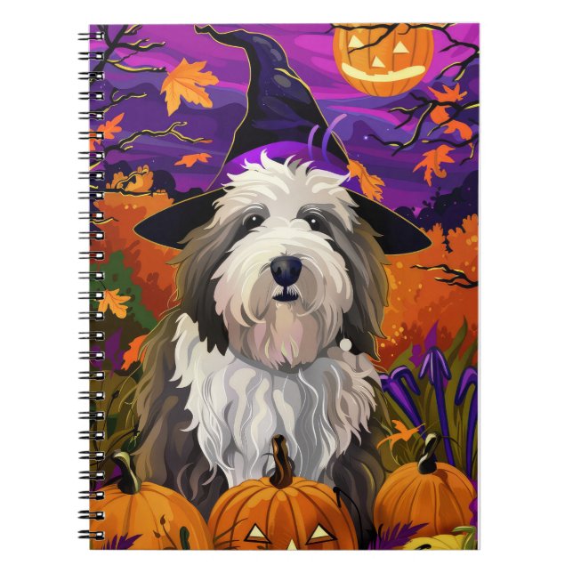 Old English Sheepdog Halloween Witch Pumpkin Notebook (Front)