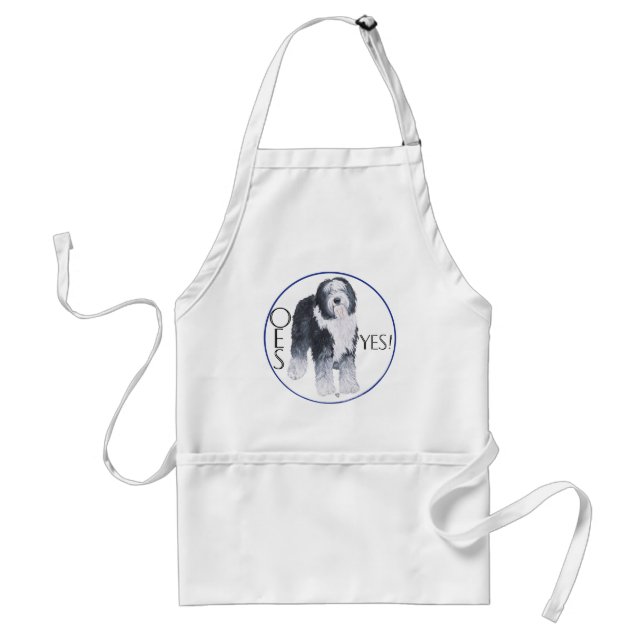 Old English Sheepdog Head Study Adult Apron (Front)