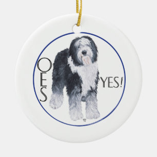 Old English Sheepdog Head Study Ceramic Ornament