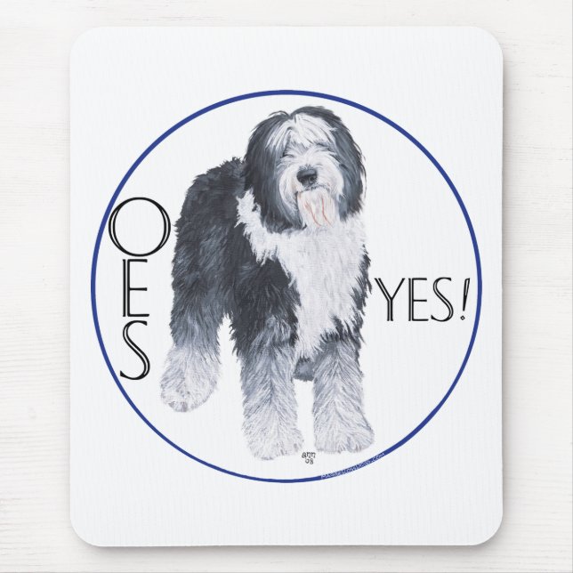 Old English Sheepdog Head Study Mouse Pad (Front)
