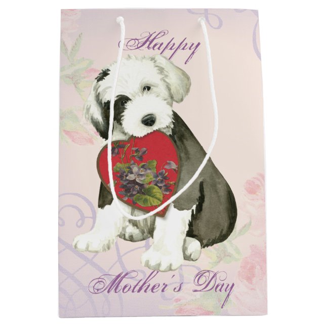Old English Sheepdog Heart Mom Medium Gift Bag (Front)
