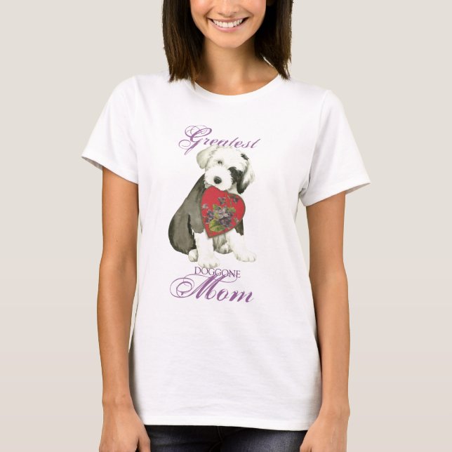 Old English Sheepdog Heart Mom T-Shirt (Front)