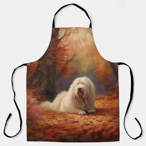 Old English Sheepdog in Autumn Leaves Fall Inspire Apron