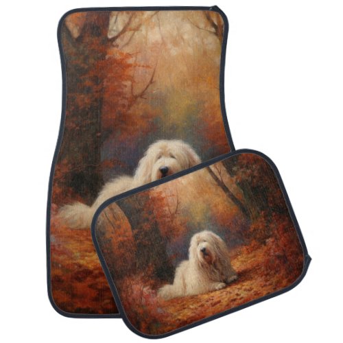Old English Sheepdog in Autumn Leaves Fall Inspire Car Floor Mat
