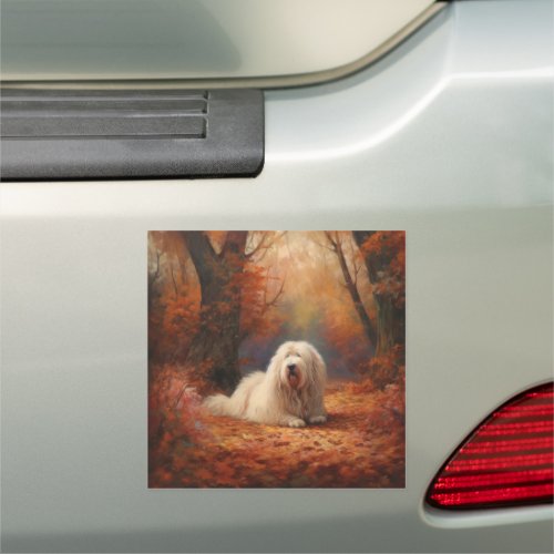 Old English Sheepdog in Autumn Leaves Fall Inspire Car Magnet