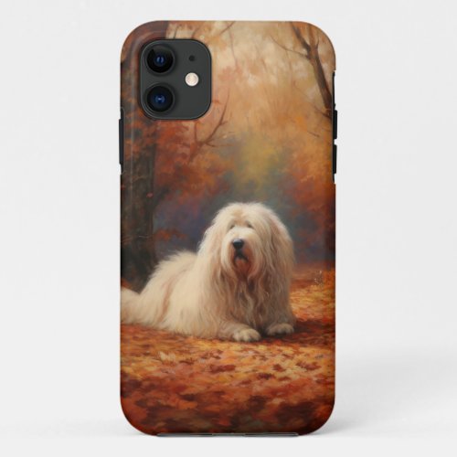 Old English Sheepdog in Autumn Leaves Fall Inspire iPhone 11 Case