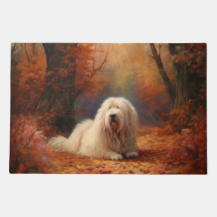 Old English Sheepdog in Autumn Leaves Fall Inspire Doormat