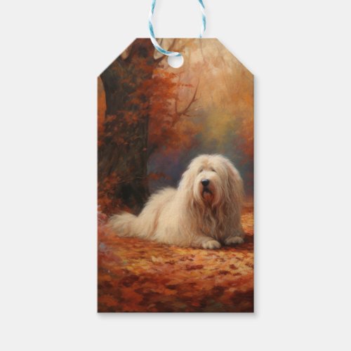 Old English Sheepdog in Autumn Leaves Fall Inspire Gift Tags