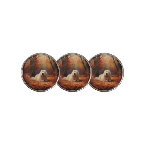 Old English Sheepdog in Autumn Leaves Fall Inspire Golf Ball Marker