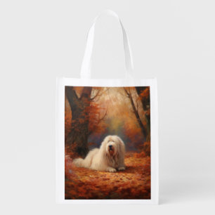 Old English Sheepdog in Autumn Leaves Fall Inspire Grocery Bag