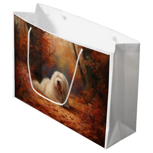 Old English Sheepdog in Autumn Leaves Fall Inspire Large Gift Bag