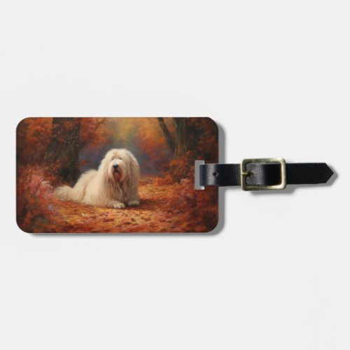 Old English Sheepdog in Autumn Leaves Fall Inspire Luggage Tag