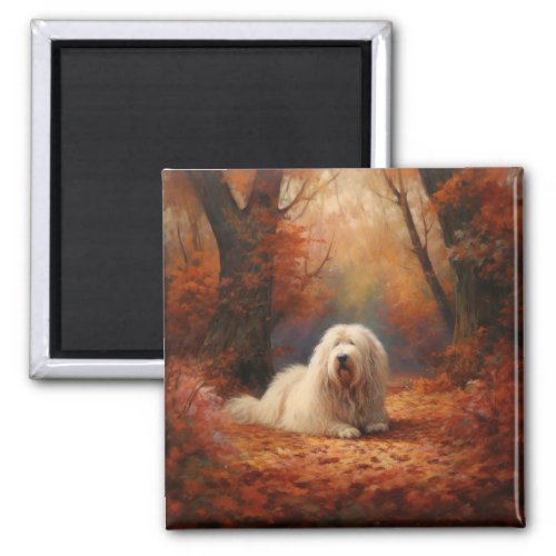 Old English Sheepdog in Autumn Leaves Fall Inspire Magnet