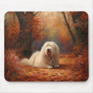 Old English Sheepdog in Autumn Leaves Fall Inspire Mouse Pad