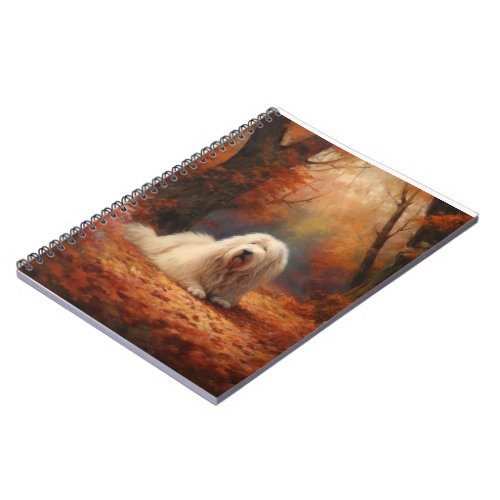 Old English Sheepdog in Autumn Leaves Fall Inspire Notebook