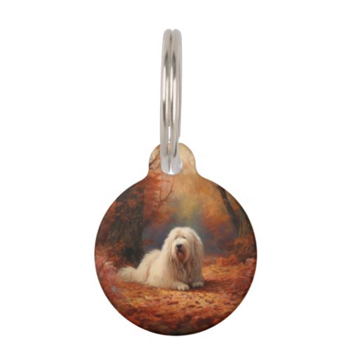 Old English Sheepdog in Autumn Leaves Fall Inspire Pet ID Tag