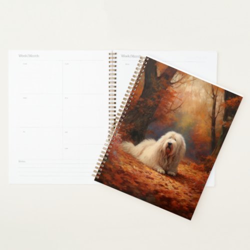 Old English Sheepdog in Autumn Leaves Fall Inspire Planner