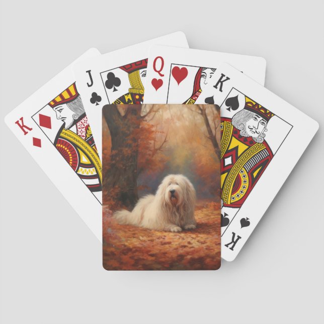 Old English Sheepdog in Autumn Leaves Fall Inspire Poker Cards (Back)