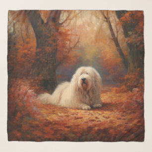 Old English Sheepdog in Autumn Leaves Fall Inspire Scarf