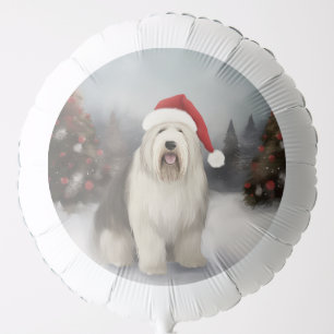 Old English Sheepdog in Snow Christmas Balloon