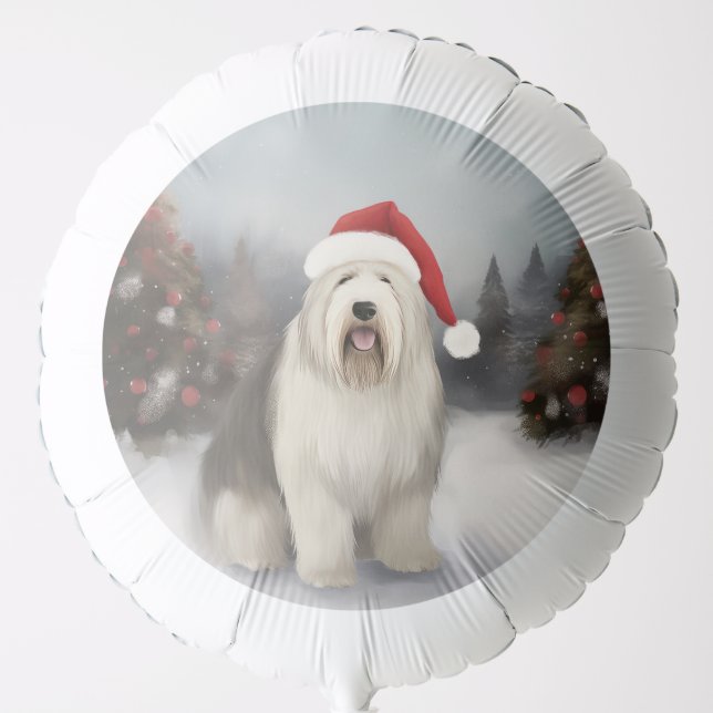 Old English Sheepdog in Snow Christmas Balloon (Front)