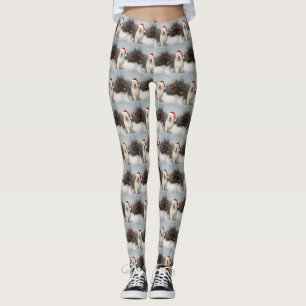 Old English Sheepdog in Snow Christmas Leggings