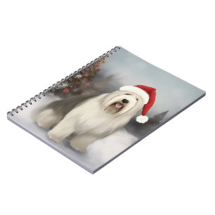 Old English Sheepdog in Snow Christmas Notebook